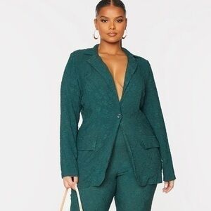 PrettyLittleThing Blazer Jacket 28 Women Green Stretch Belted Long Sleeve Solid